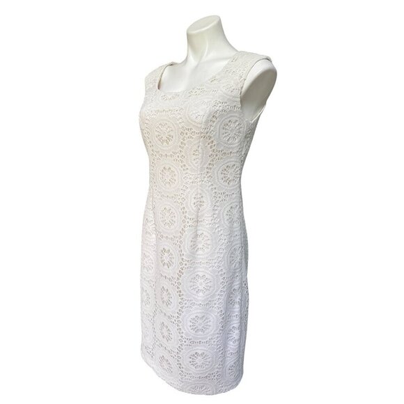 Adrianna Papell White Ivory Lace Eyelet Sheath Dress, Sleeveless Women's Size 10 - Picture 7 of 11